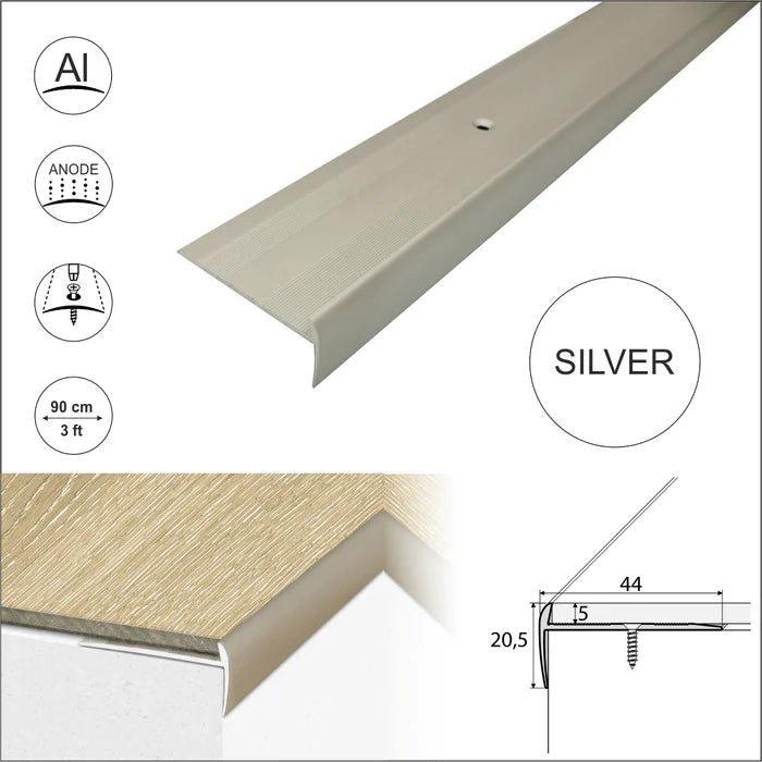 Anodised Aluminium LVT Stair Nosings for UK homes and businesses 5mm Flooring silver color - finishings UK