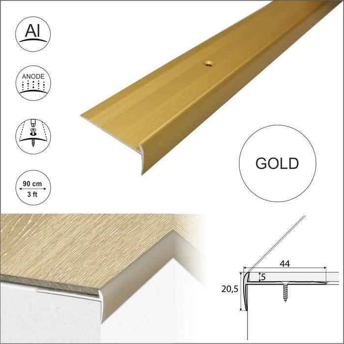 Anodised Aluminium LVT Stair Nosings for UK homes and businesses 5mm Flooring golden color- finishings UK