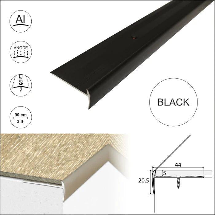 Anodised Aluminium LVT Stair Nosing Edge Profile For LVT stair nosings, aluminum stair edges, anti-slip stair nosings 5mm Flooring black color- finishings UK