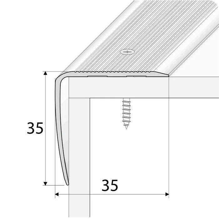 Anodised Aluminium Non Slip Ribbed Treads Stair Nosing Edge Trim 35mmx35mm - finishings UK