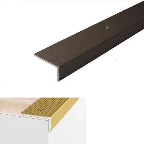 Anodised Aluminium Non Slip Ribbed Treads Stair Nosing Edge Trim 40 x 20mm - finishings UK