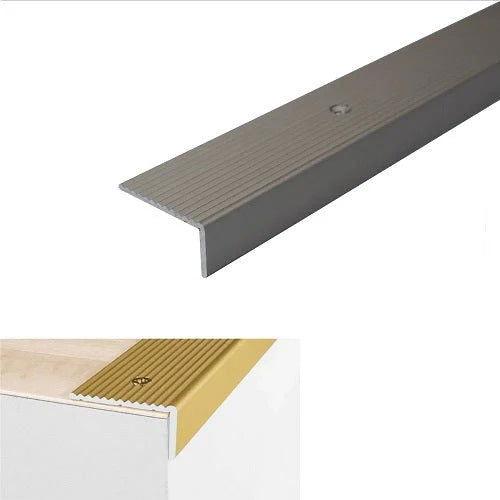 Anodised Aluminium Non Slip Ribbed Treads Stair Nosing Edge Trim 40 x 20mm - finishings UK