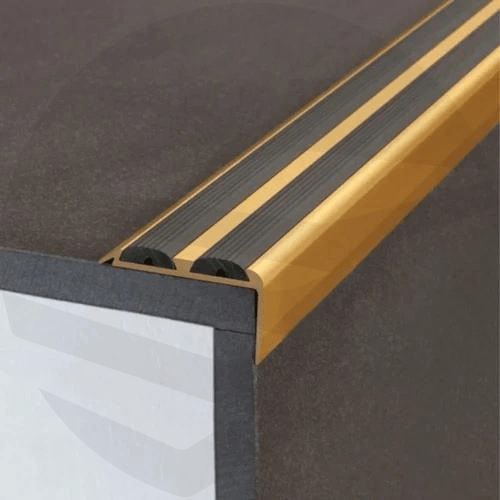 Aluminium Anti Slip Stair Edge Nosing For Edge Protection gold with black rubber- finishings UK