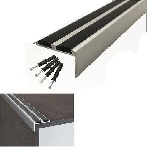 Aluminium Anti Slip Stair Edge Nosing For Edge Protection silver and black- finishings UK