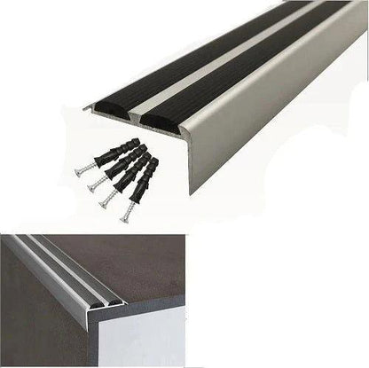 Aluminium Anti Slip Stair Edge Nosing For Edge Protection silver and black- finishings UK