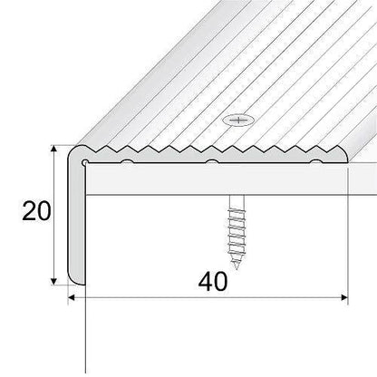 Anodised Aluminium Non Slip Ribbed Treads Stair Nosing Edge Trim 40 x 20mm - finishings UK