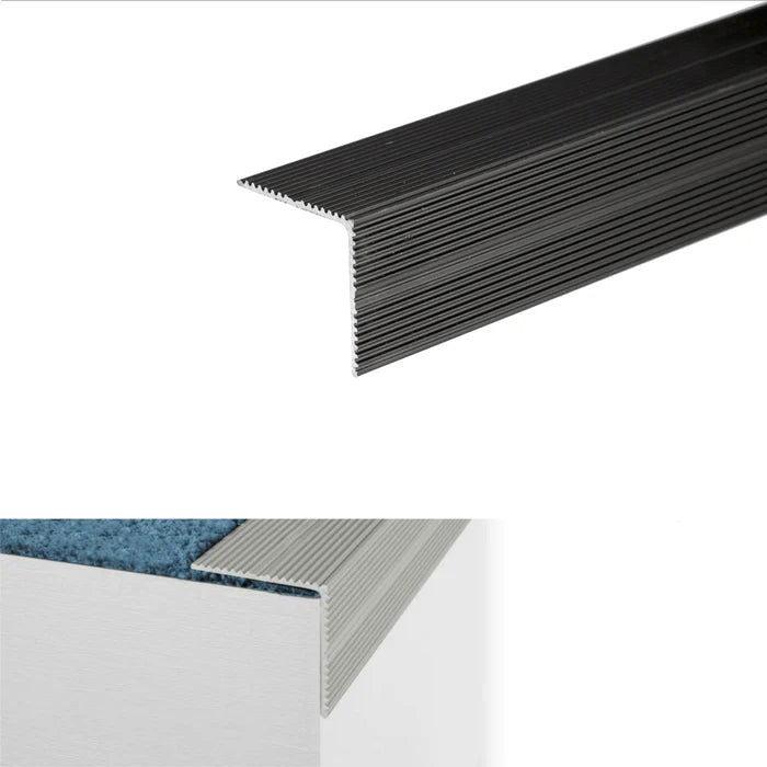Anodised Aluminium Self Adhesive Non Slip Ribbed Treads Stair Nosing Edge 35 x 35mm - finishings UK