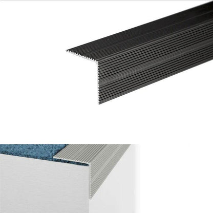 Anodised Aluminium Self Adhesive Non Slip Ribbed Treads Stair Nosing Edge 35 x 35mm - finishings UK