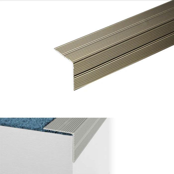 Anodised Aluminium Self Adhesive Non Slip Ribbed Treads Stair Nosing Edge 35 x 35mm - finishings UK