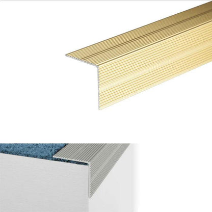 Anodised Aluminium Self Adhesive Non Slip Ribbed Treads Stair Nosing Edge 35 x 35mm - finishings UK