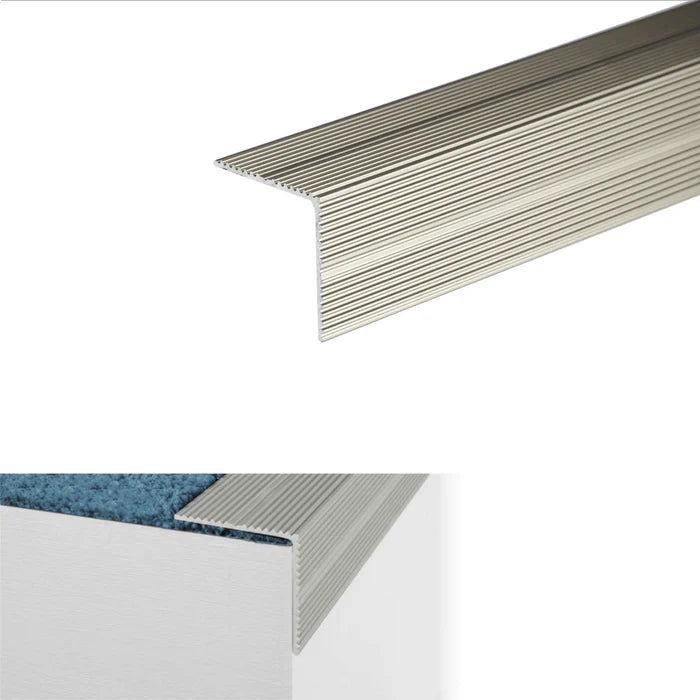 Anodised Aluminium Self Adhesive Non Slip Ribbed Treads Stair Nosing Edge 35 x 35mm - finishings UK