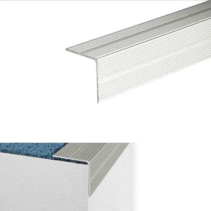 Anodised Aluminium Self Adhesive Non Slip Ribbed Treads Stair Nosing Edge 35 x 35mm - finishings UK