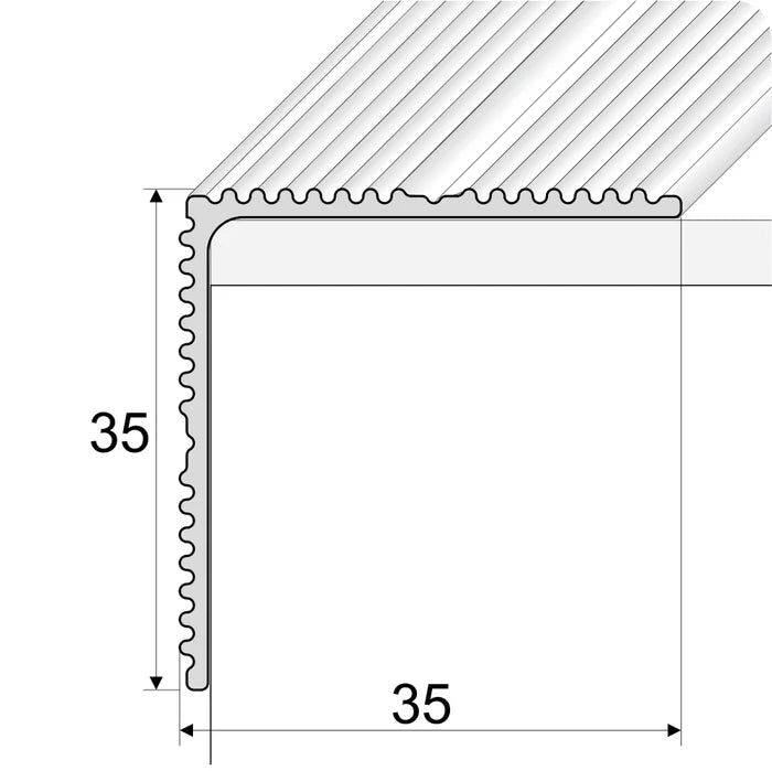 Anodised Aluminium Self Adhesive Non Slip Ribbed Treads Stair Nosing Edge 35 x 35mm - finishings UK