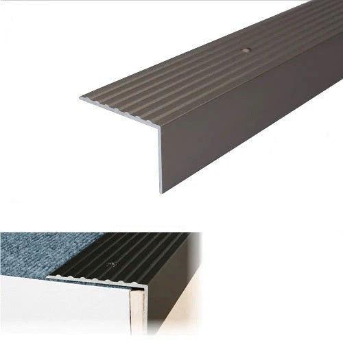 Heavy Duty Anodised Aluminium Non Slip Ribbed Treads Stair Nosing Edge Trim - finishings UK