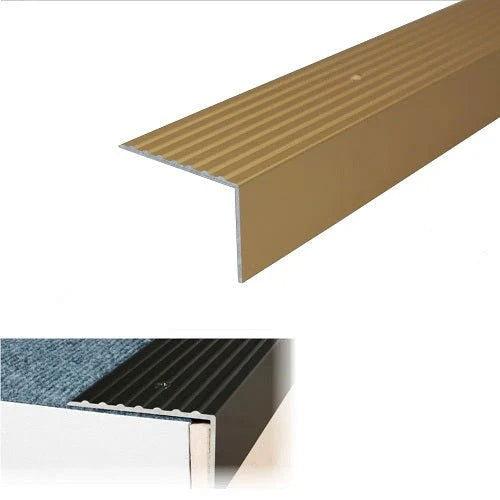 Heavy Duty Anodised Aluminium Non Slip Ribbed Treads Stair Nosing Edge Trim - finishings UK