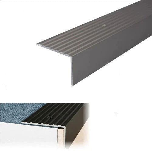 Heavy Duty Anodised Aluminium Non Slip Ribbed Treads Stair Nosing Edge Trim - finishings UK