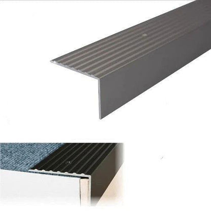 Heavy Duty Anodised Aluminium Non Slip Ribbed Treads Stair Nosing Edge Trim - finishings UK
