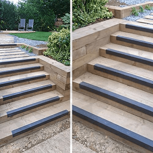 Non-Slip Aluminium Screw Down Stair Plates installed on outdoor steps.