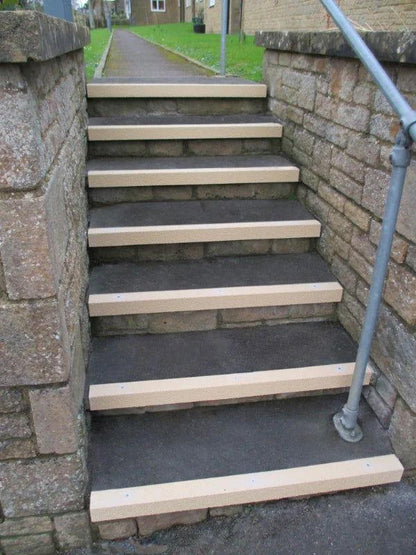 Medium Grit Anti-Slip Stair Nosing white color front stair view- finishings UK