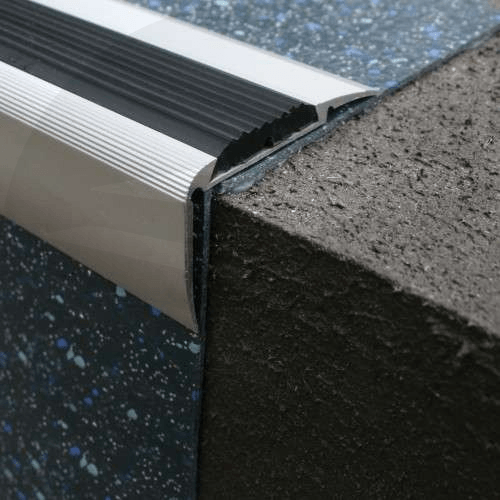 Non Slip Aluminium Stair Nosing With Rubber Insert 54mm x 30mm silver with black rubber- finishings UK