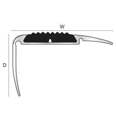 Non Slip Aluminium Stair Nosing With Rubber Insert 54mm x 30mm - finishings UK