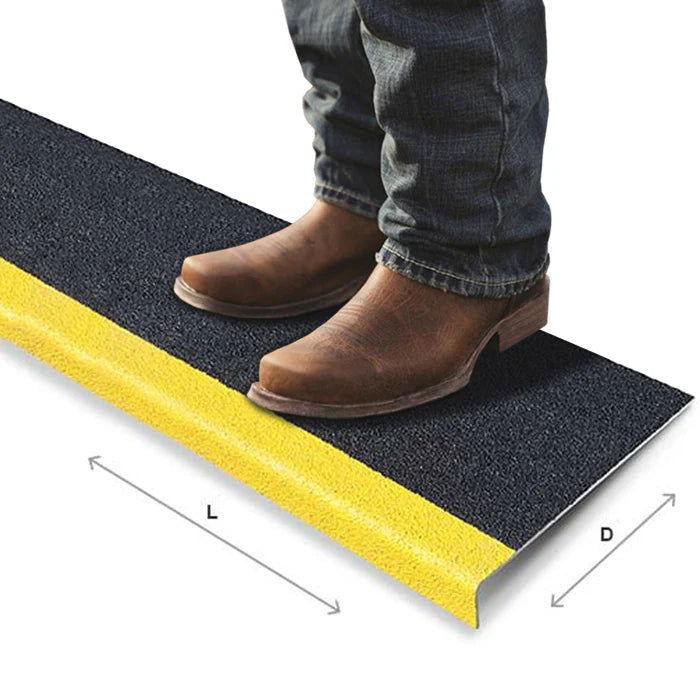 Standard Duty Anti-Slip GRP Stair Treads a man is standing on- finishings UK